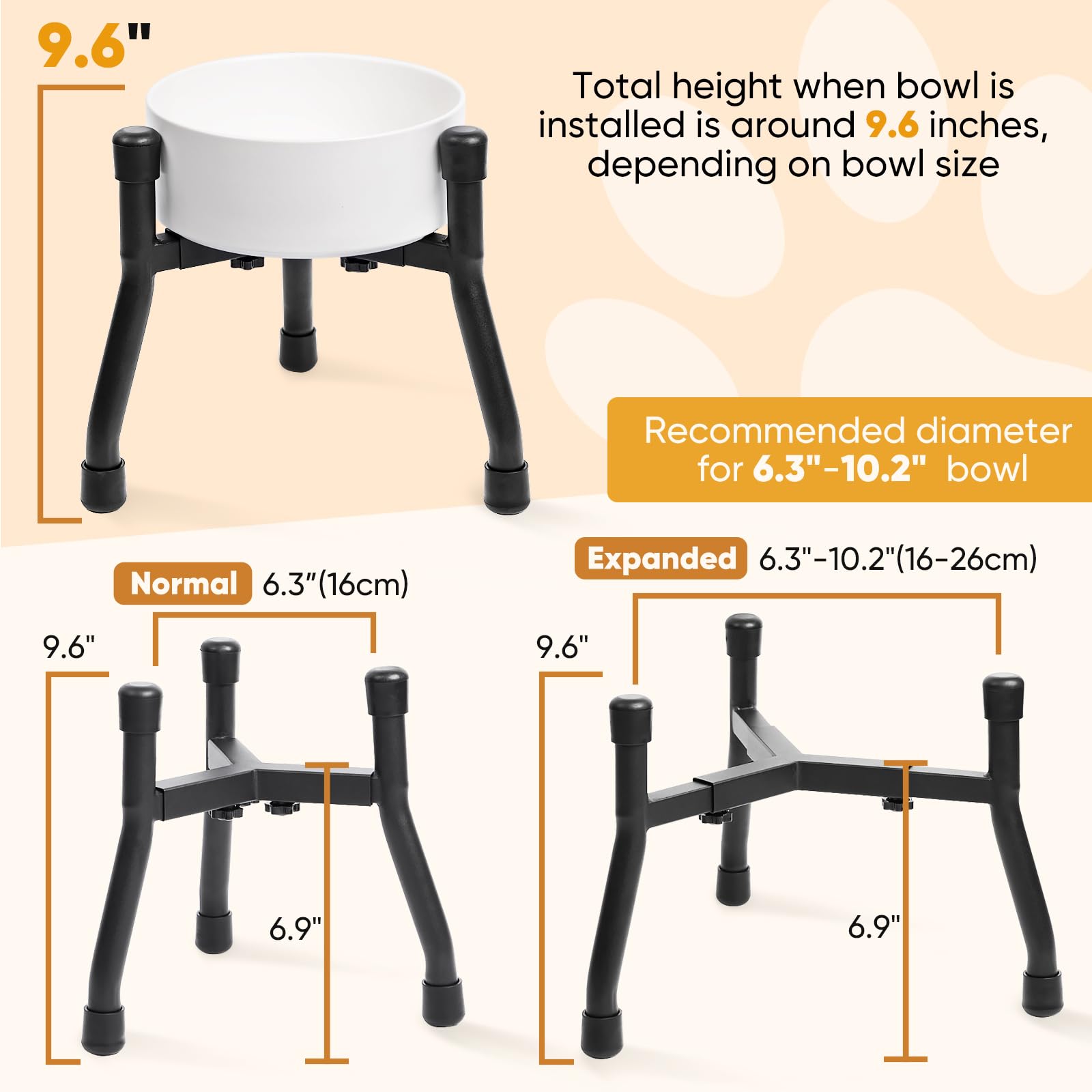 CatAve elevated dog bowls adjustable width accommodates various bowl sizes securely