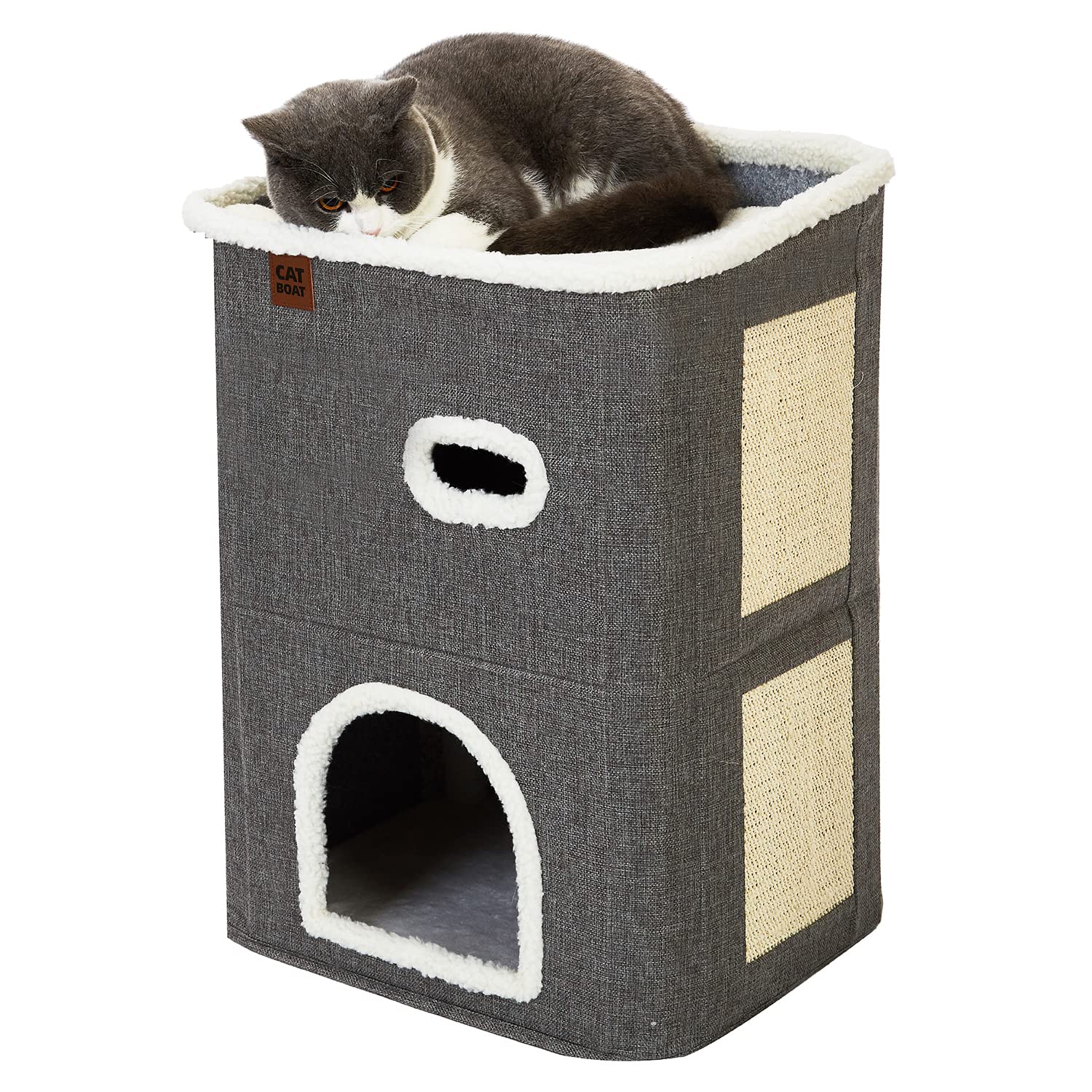 CATBOAT plush gray fabric adds soft texture and comfort