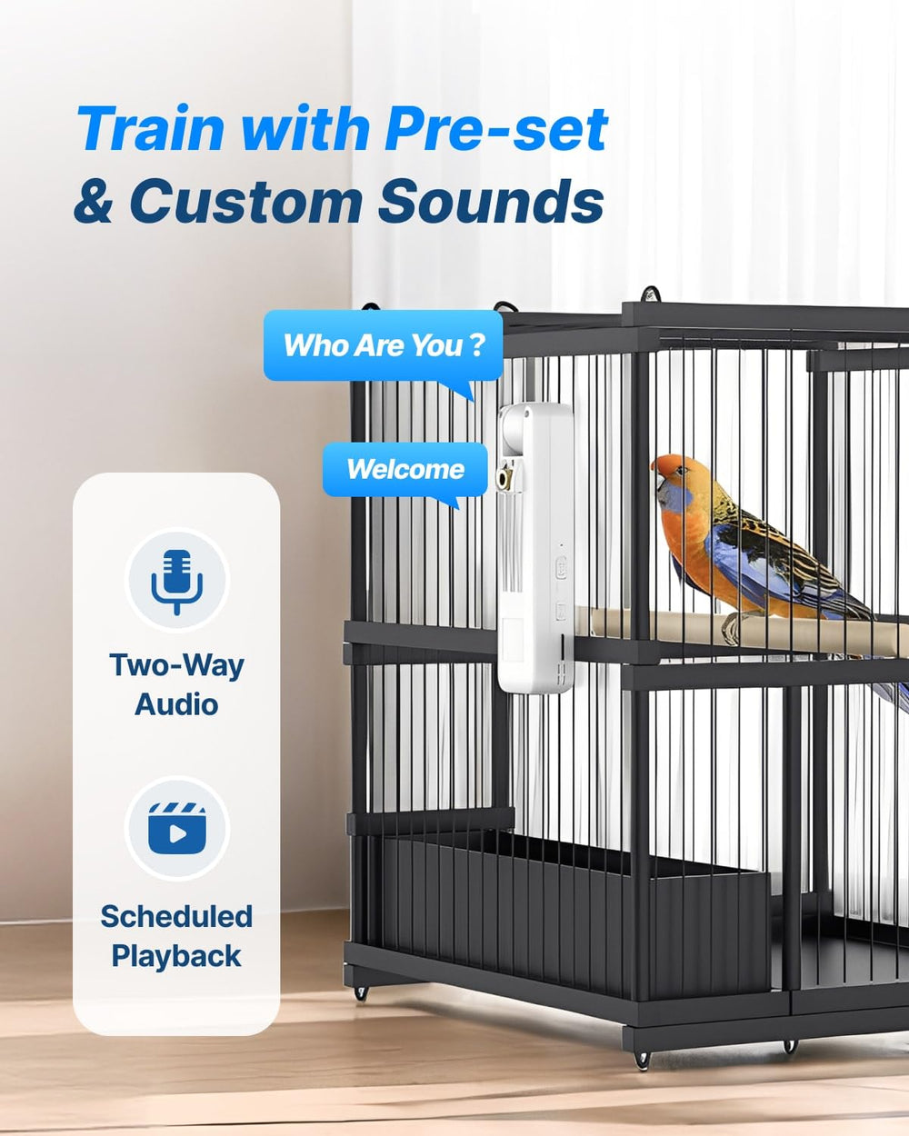 CATBOAT Smart Bird Training Camera Voice Recorder captures training prompts and bird responses.