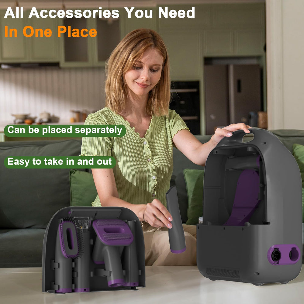 Catboxy dog grooming vacuum blow-drying action speeds coat drying after baths.