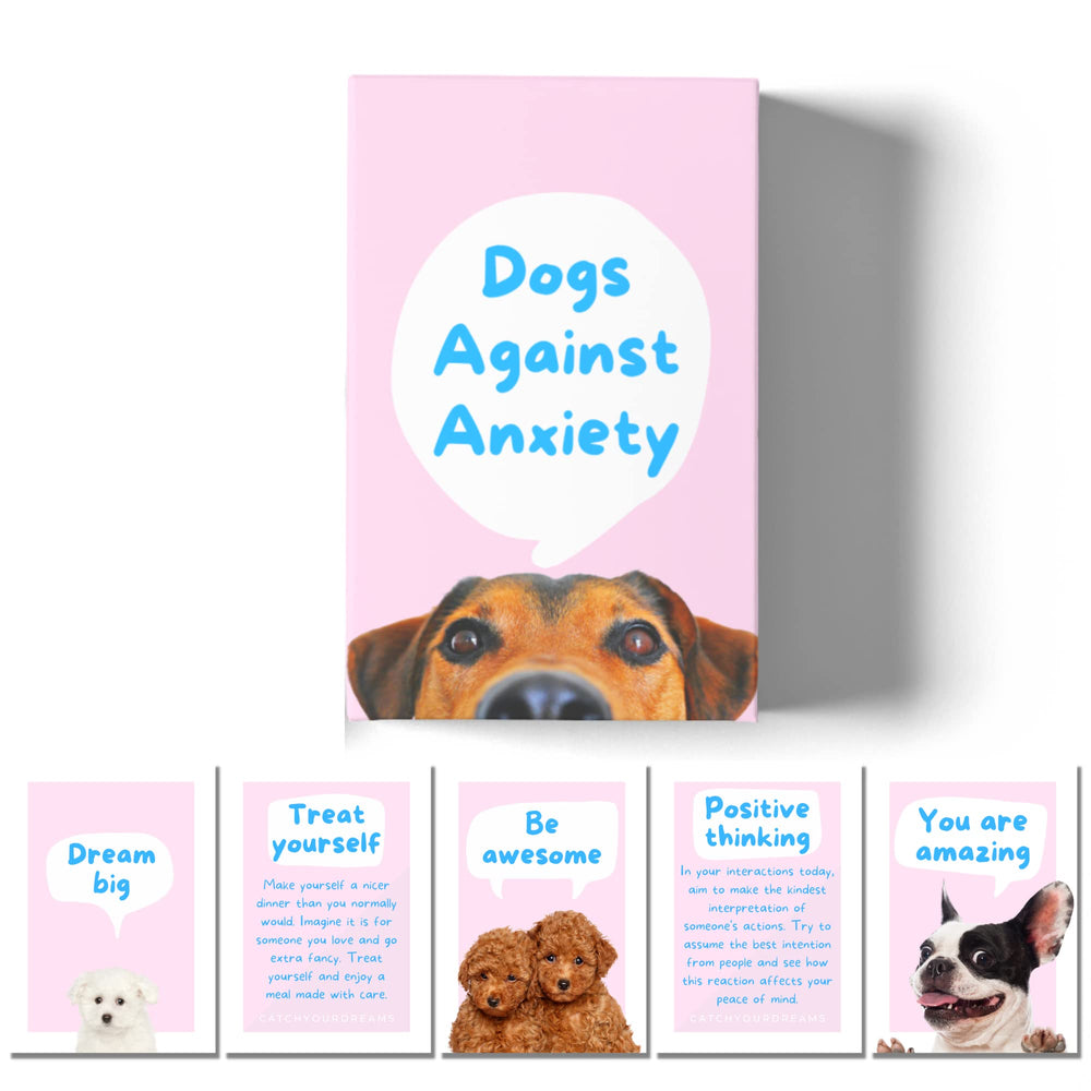 CATCHYOURDREAMS Dogs Against Anxiety cards designed for kids and teens use.