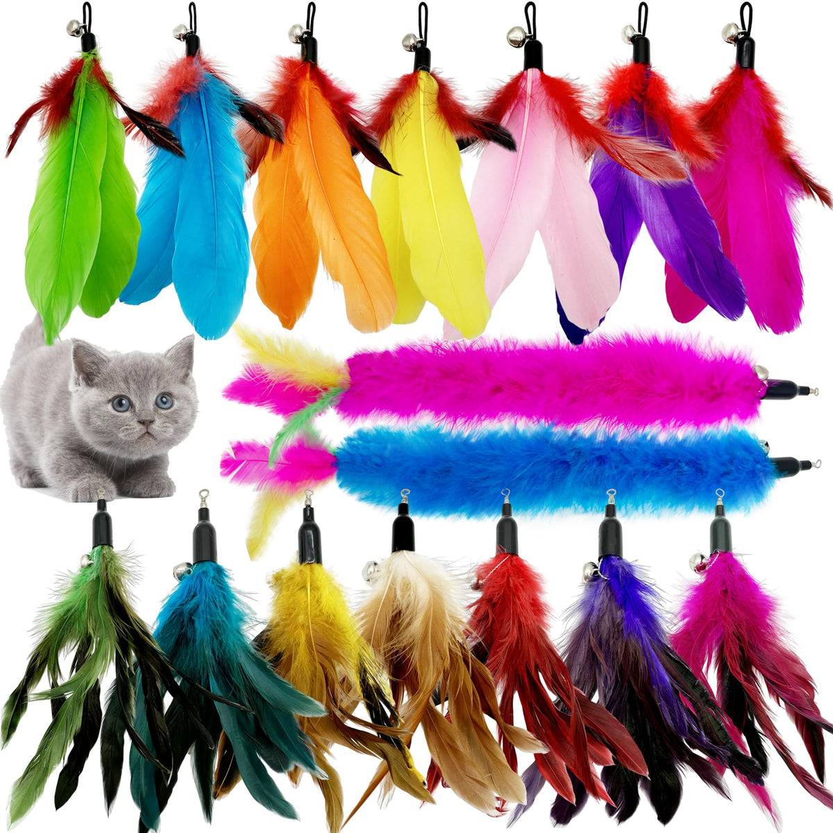 CATENEED cat feather refill 16-piece pack ready for endless indoor play