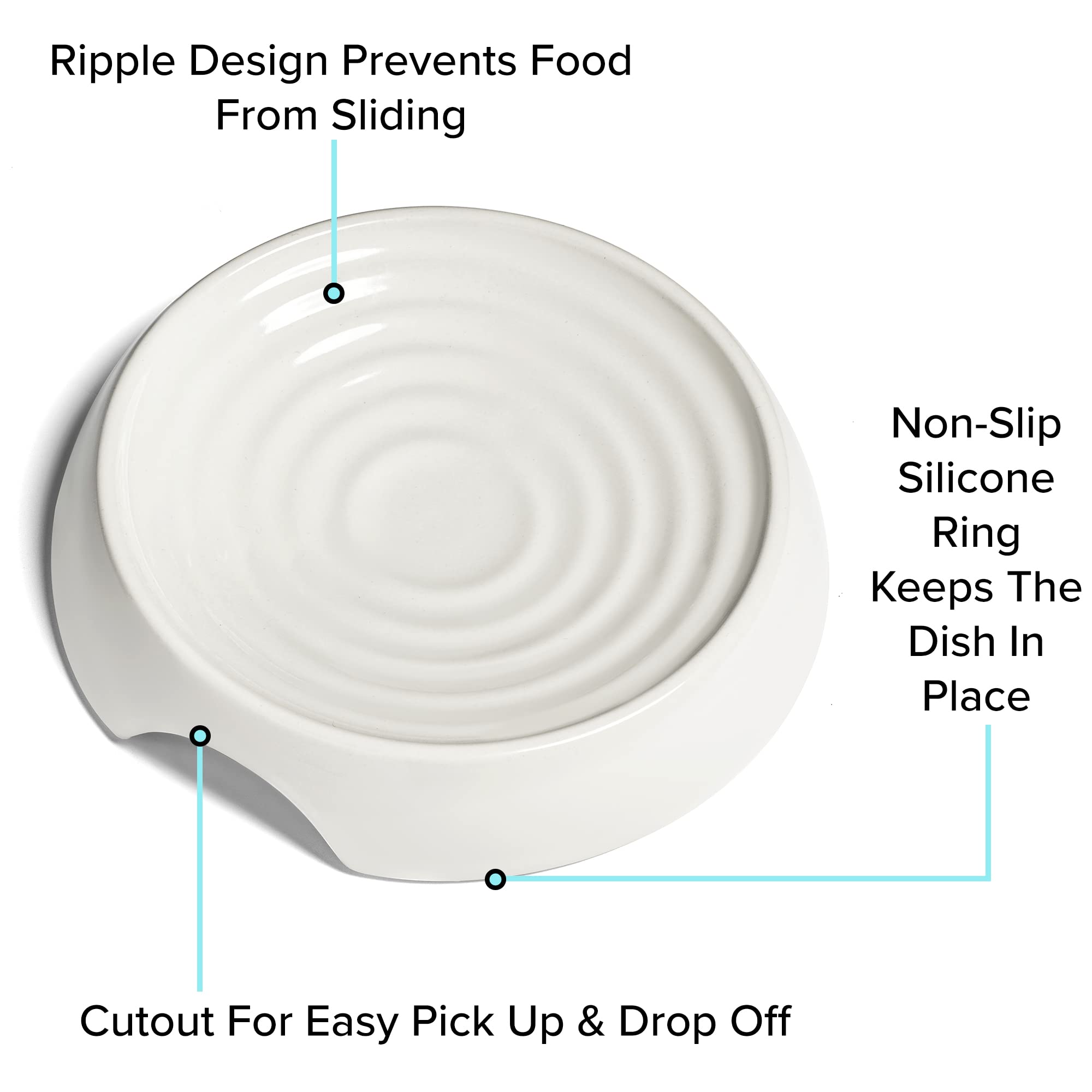 CatGuru white ceramic bowl offers a clean, durable feeding option.