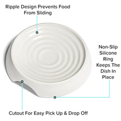 CatGuru white ceramic bowl offers a clean, durable feeding option.