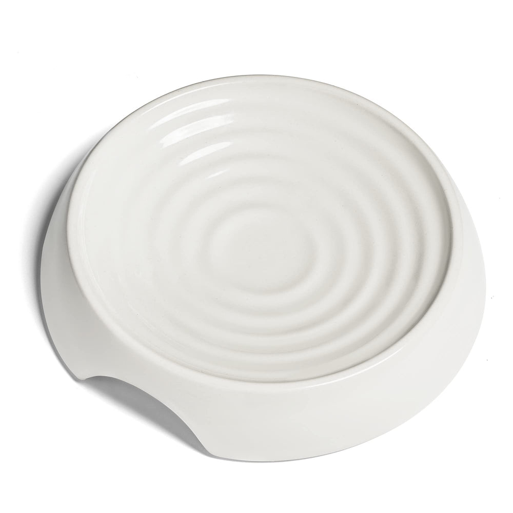 CatGuru whisker-relief shallow ceramic bowl eases mealtime for indoor cats.