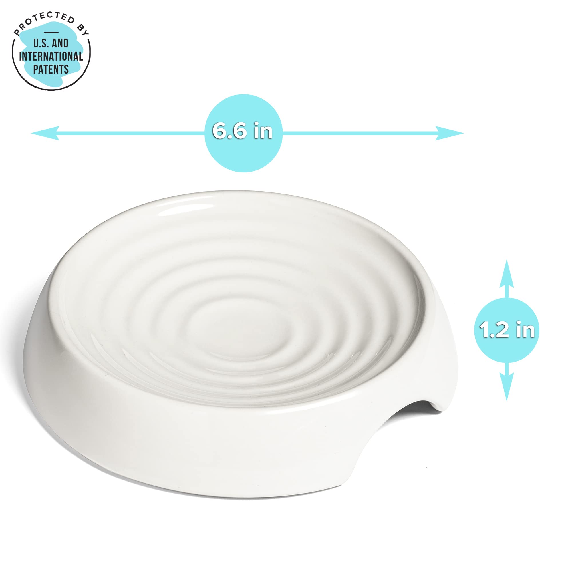CatGuru wide dish supports comfortable licking for kittens and cats.