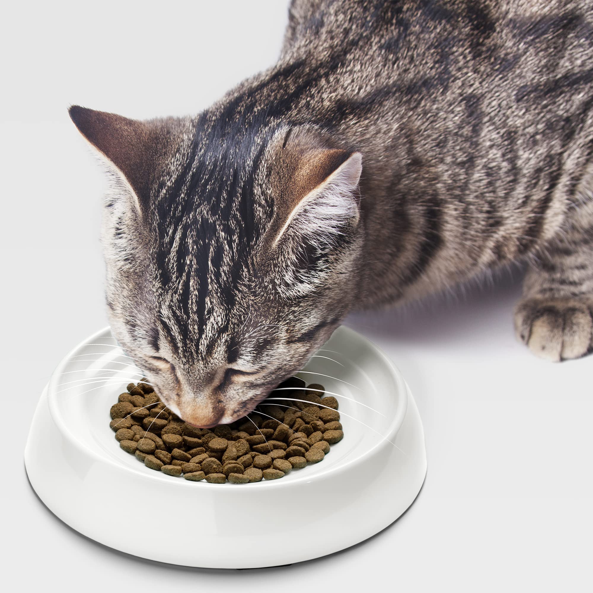 CatGuru set of two marshmallow bowls shown with cat food mat tray