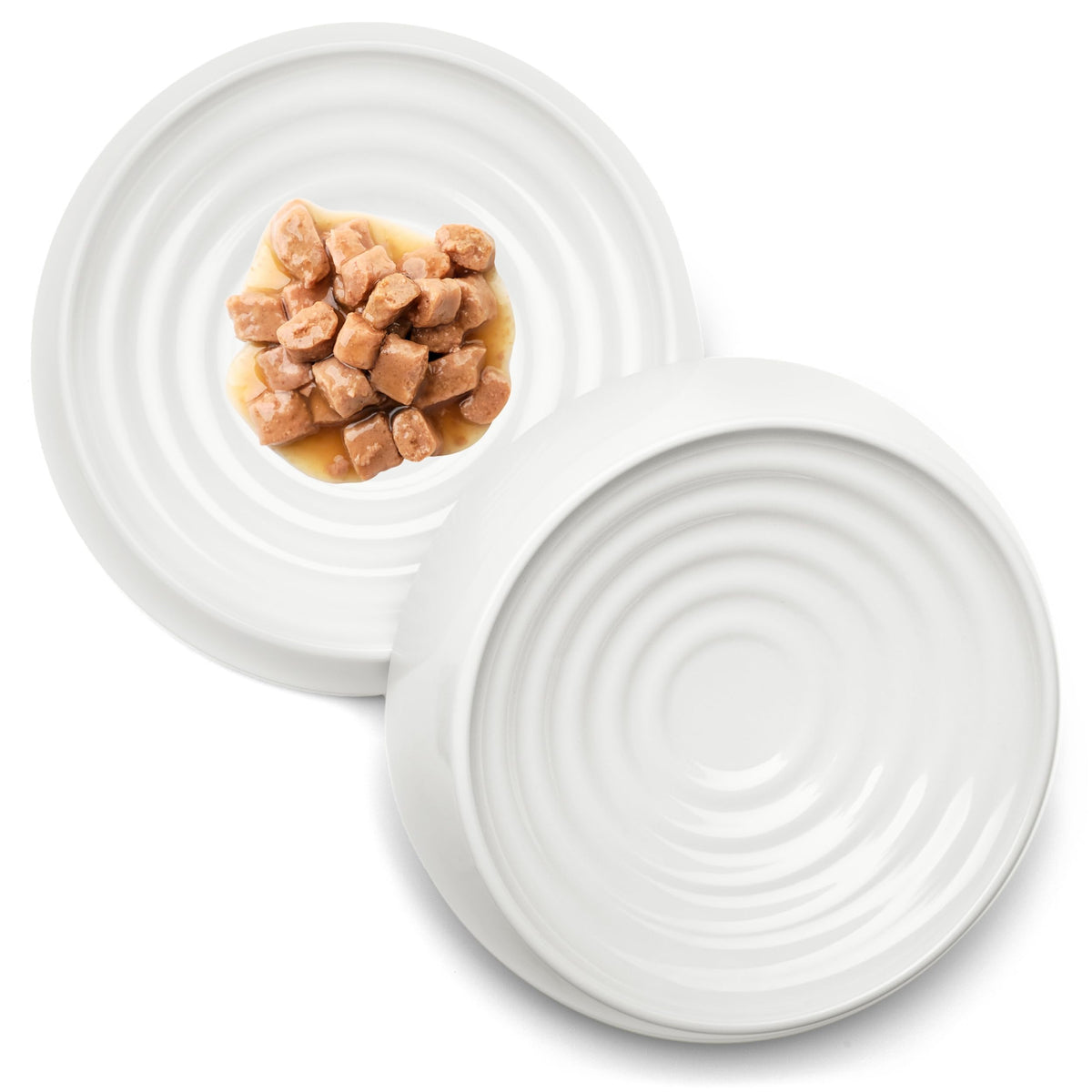CatGuru whisker-friendly bowls front view in marshmallow color promotes comfortable meals