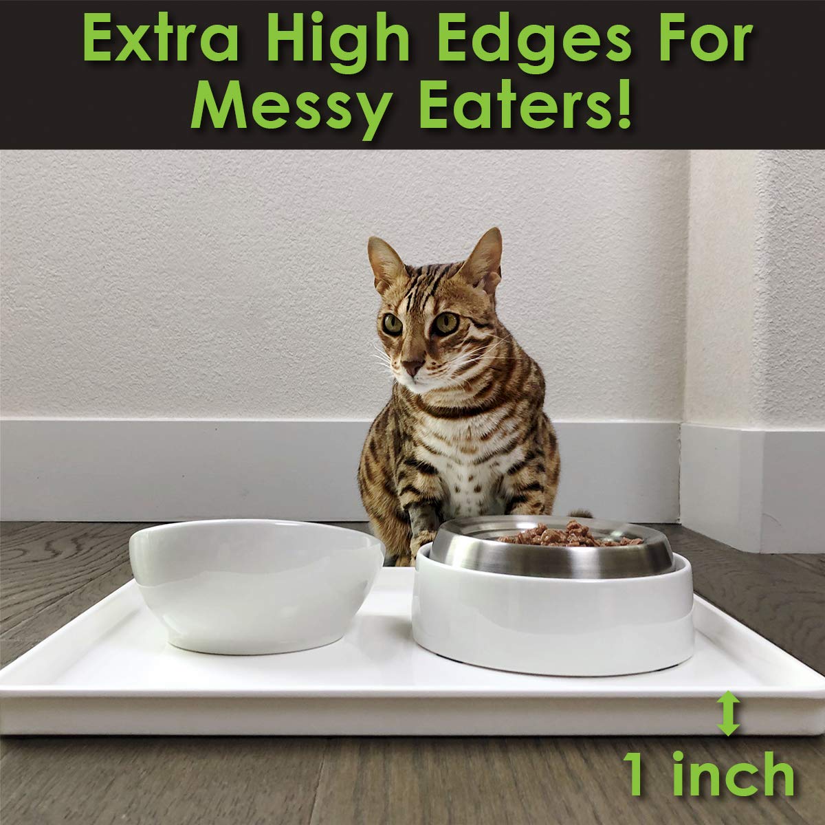 CatGuru Cat Food Mat easy-clean surface resists mess and cleans quickly.