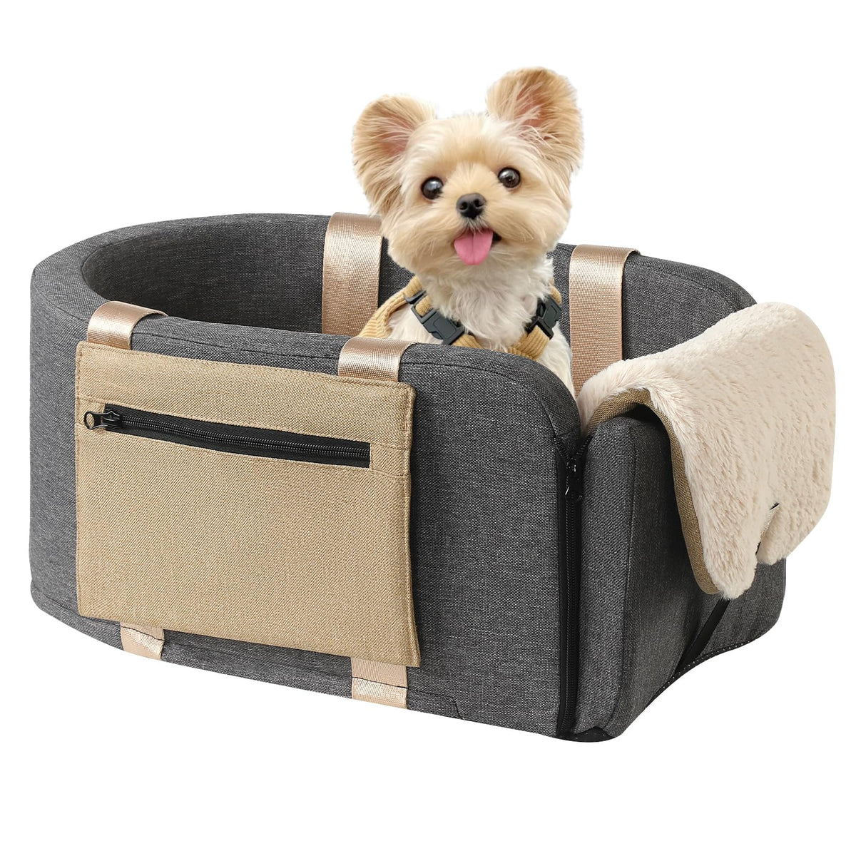 Cathpetic Console Dog Seat strap demonstrates secure travel with stable rides