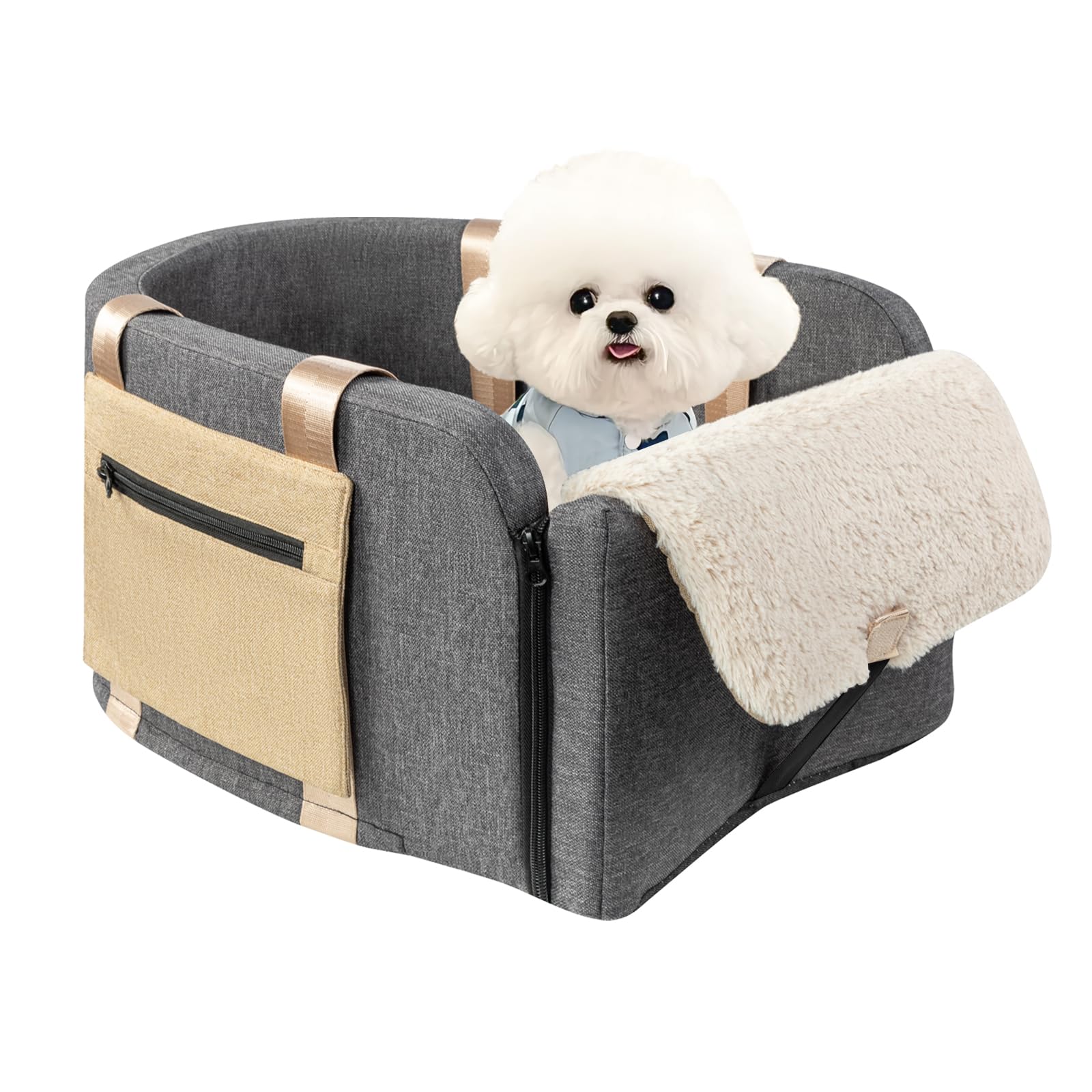 Cathpetic Large Console Dog Seat front view offers roomy space for dogs up to 18lbs and clear visibility.