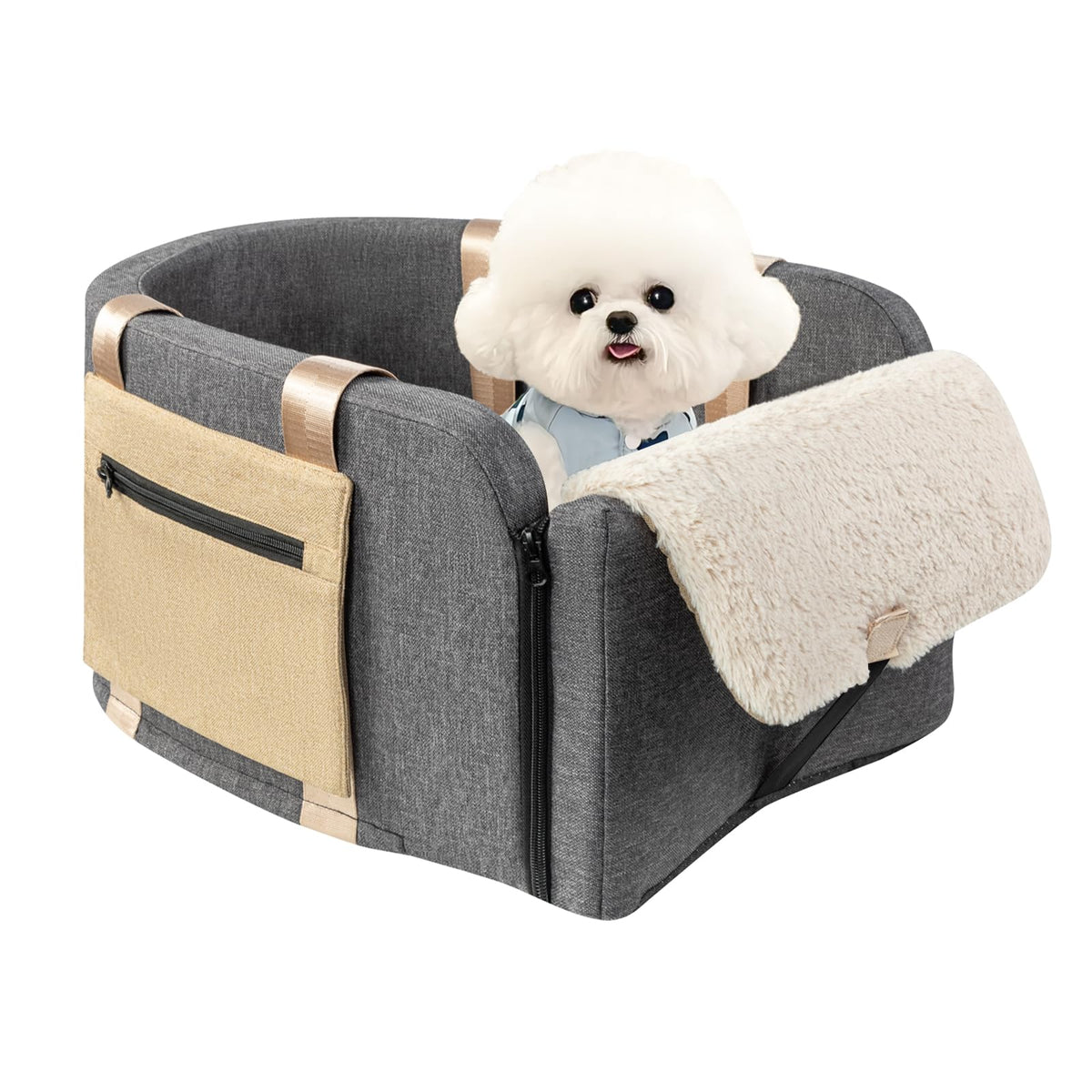 Cathpetic Large Console Dog Seat front view offers roomy space for dogs up to 18lbs and clear visibility.