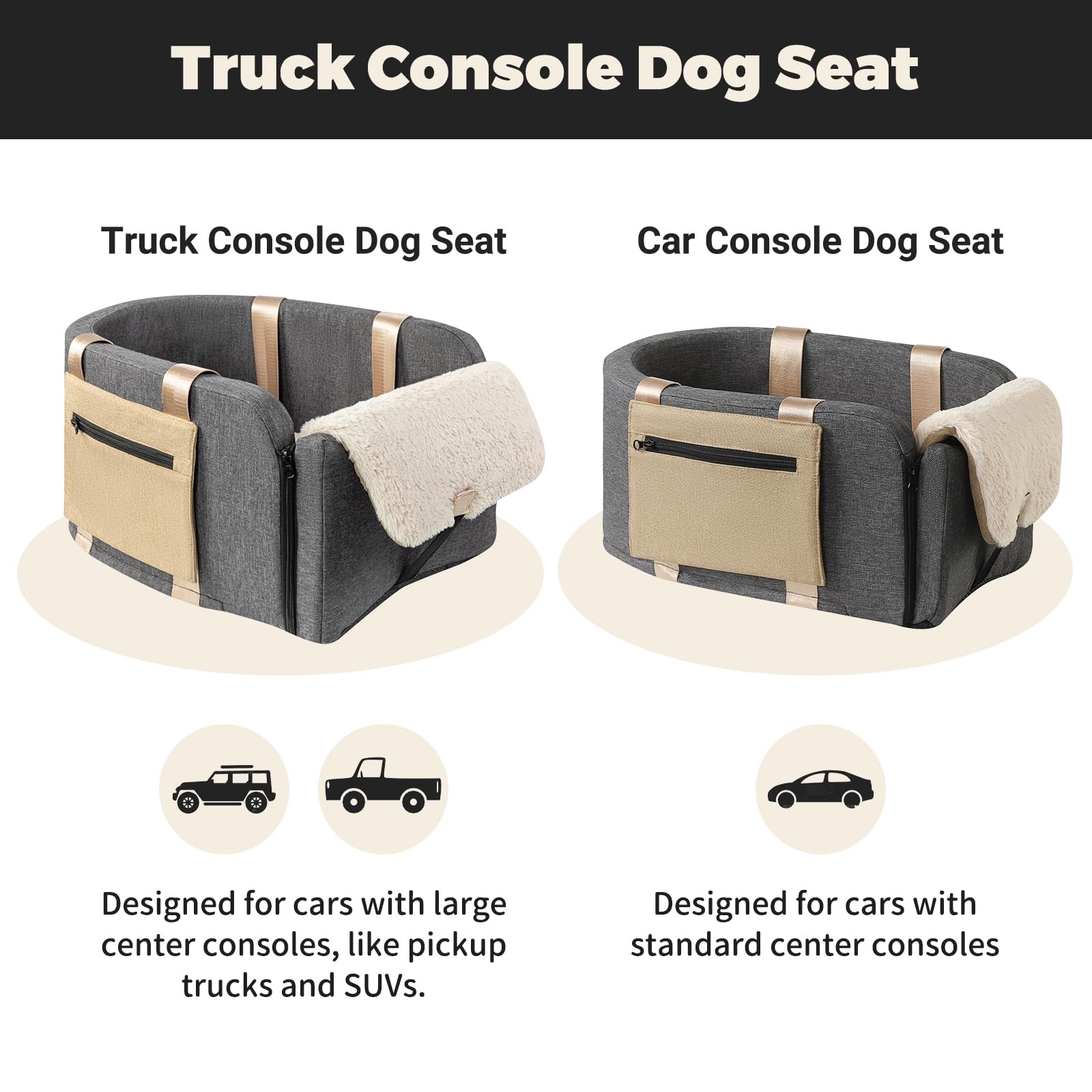 Cathpetic Large Console Dog Seat side mounting demonstrates easy installation for pickup trucks.