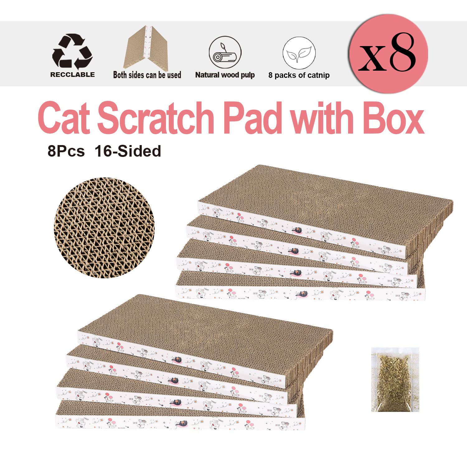 Catinarla scratcher box features eight flipable pads for value and versatility