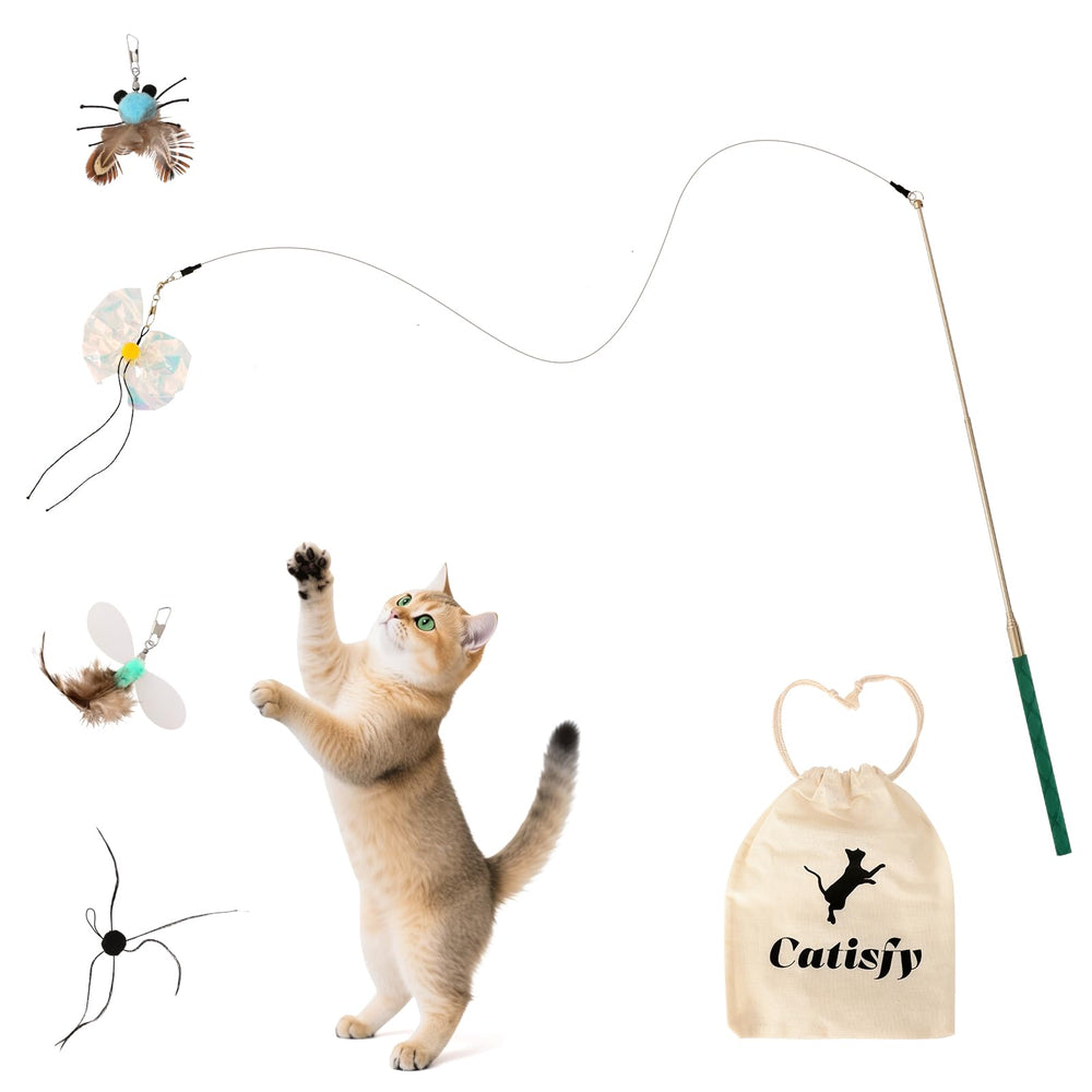 Catisfy cat wand toy extended reach enables room-wide play for indoor cats