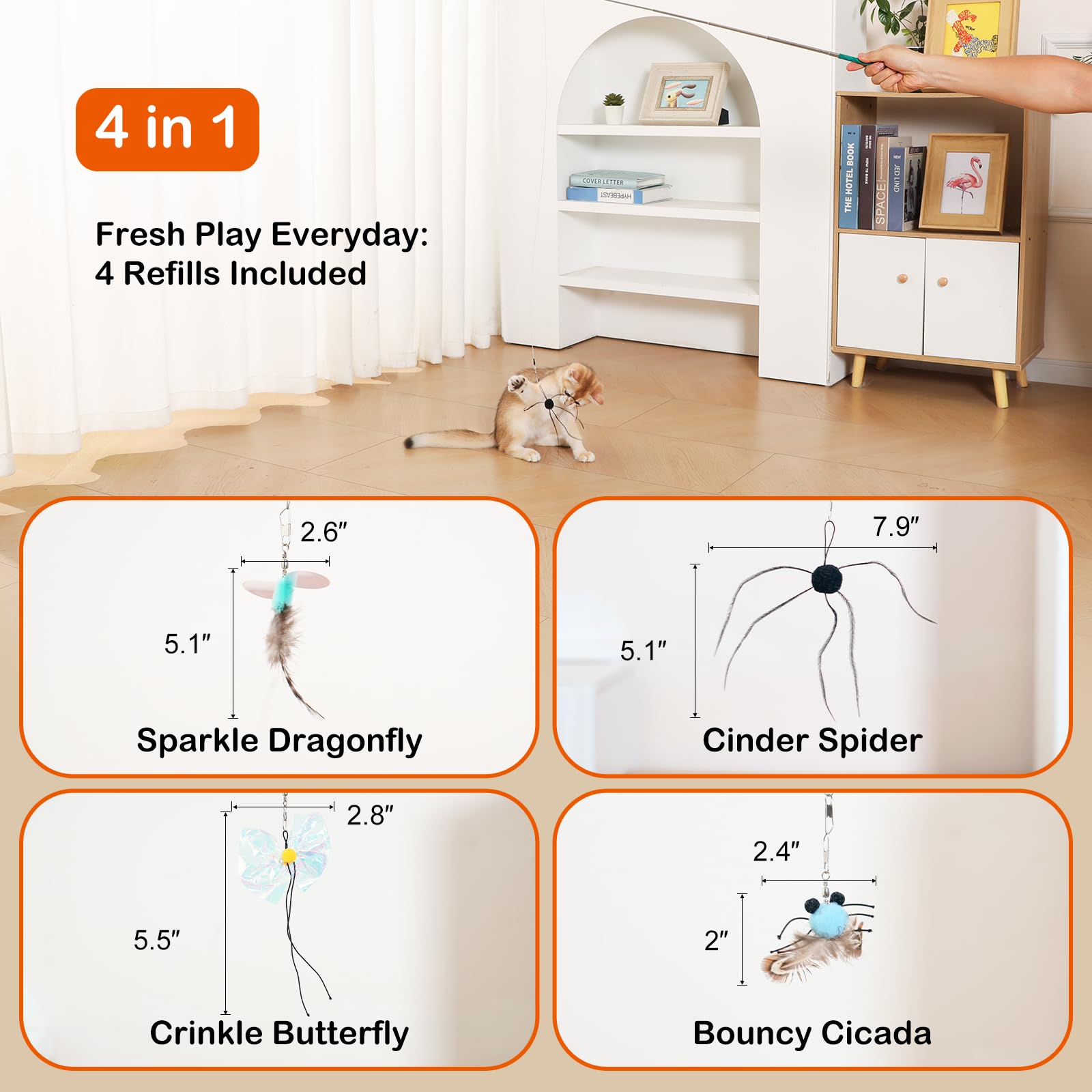 Catisfy cat wand toy safety materials emphasize chemical-free feathers and odorless design