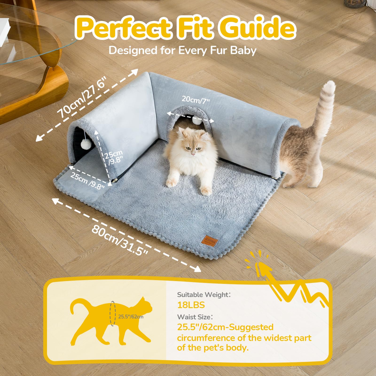 CATISM Cat Bed with Tunnel offers 3 toy ports to spark curiosity
