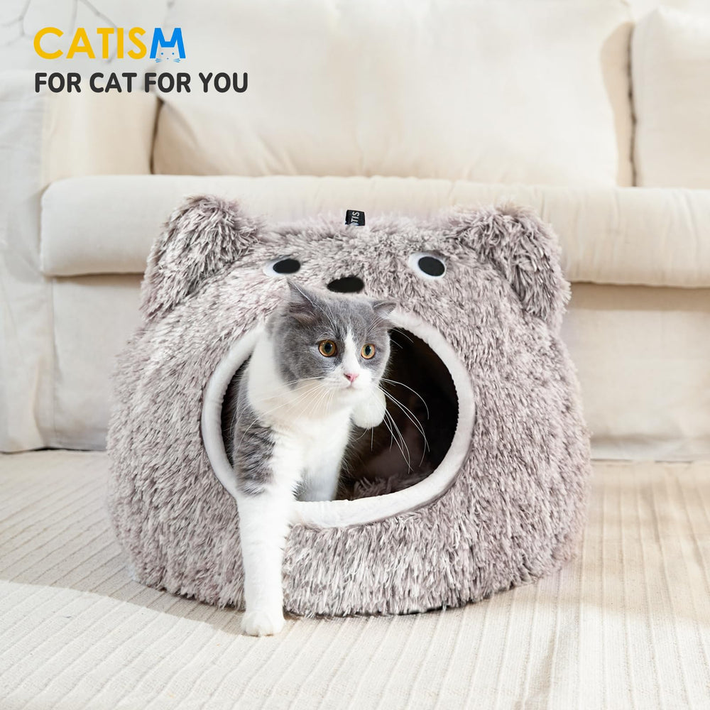 CATISM Cat Bed hooded design creates a warm, secure hideaway for chilly days.