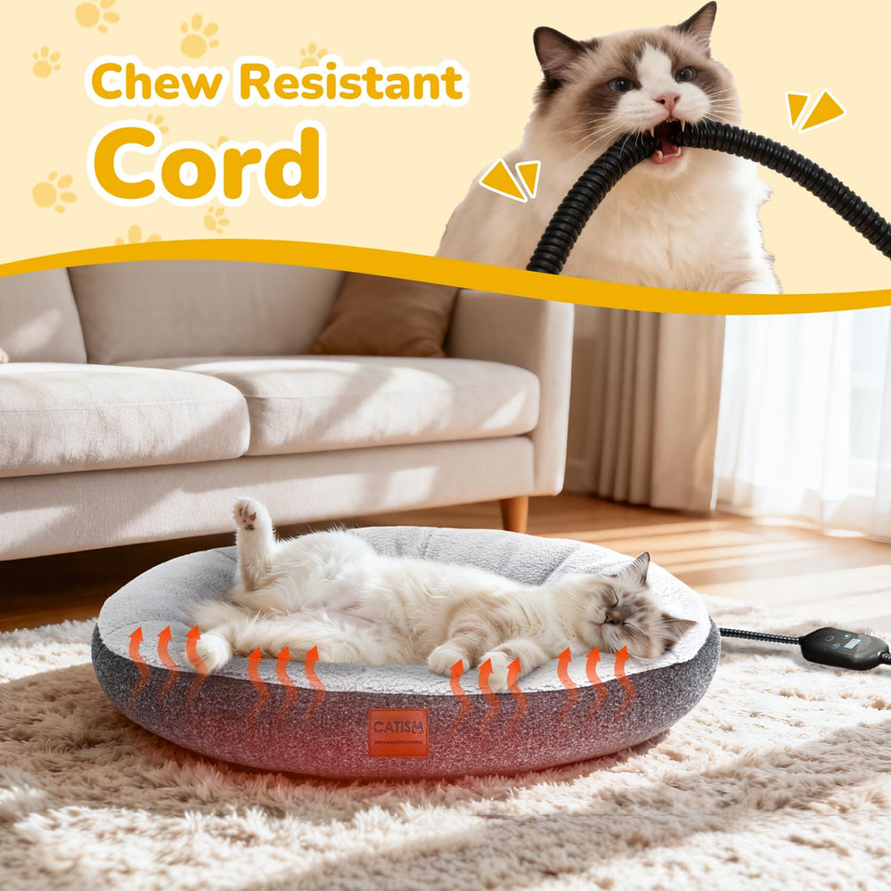 CATISM cat bed timer enables warm naps on schedule.