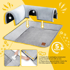 CATISM Cat Bed with Tunnel entrances feature hanging balls for interactive play