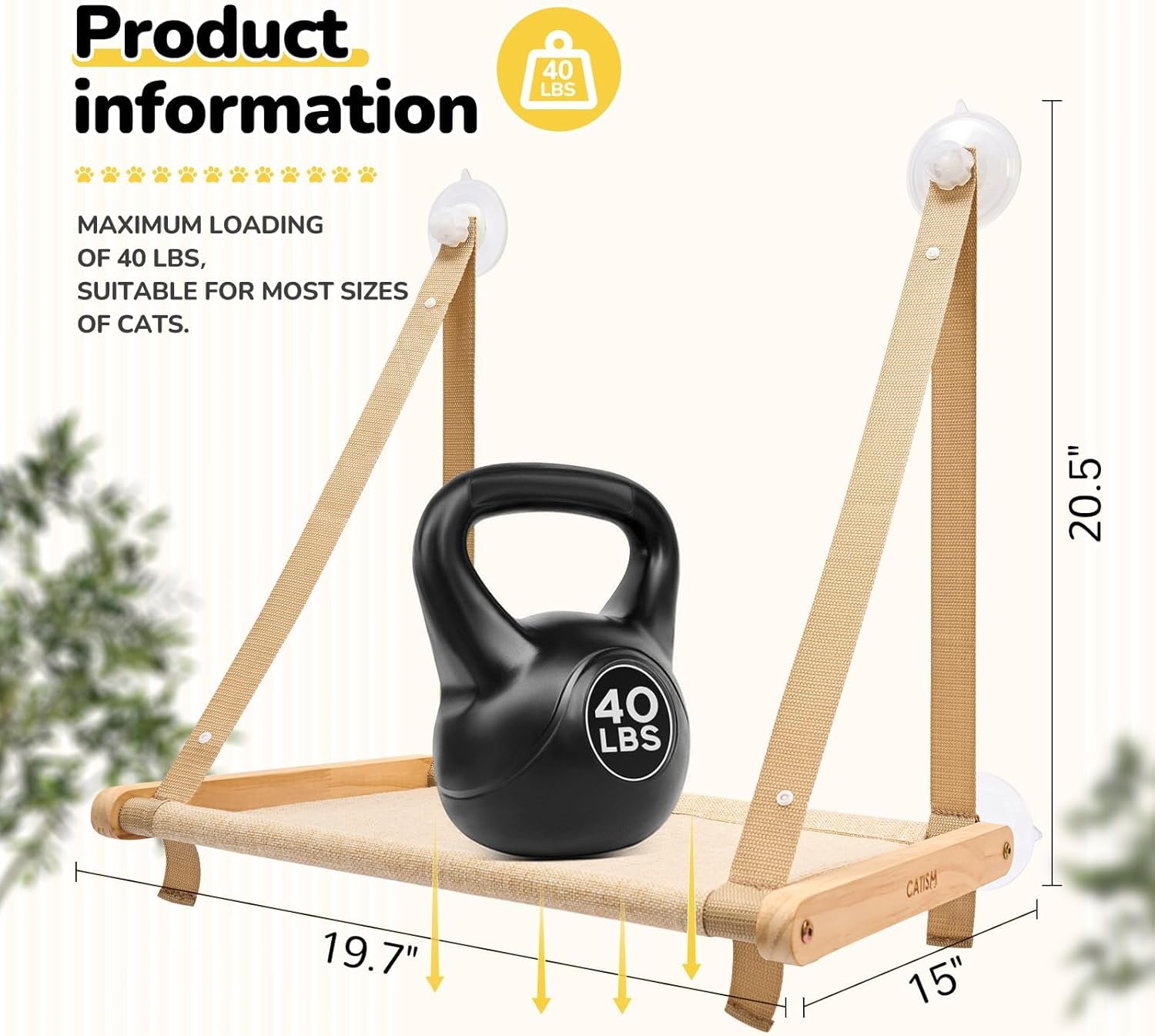 CATISM Cat Window Perch solid wood frame provides durable support during play