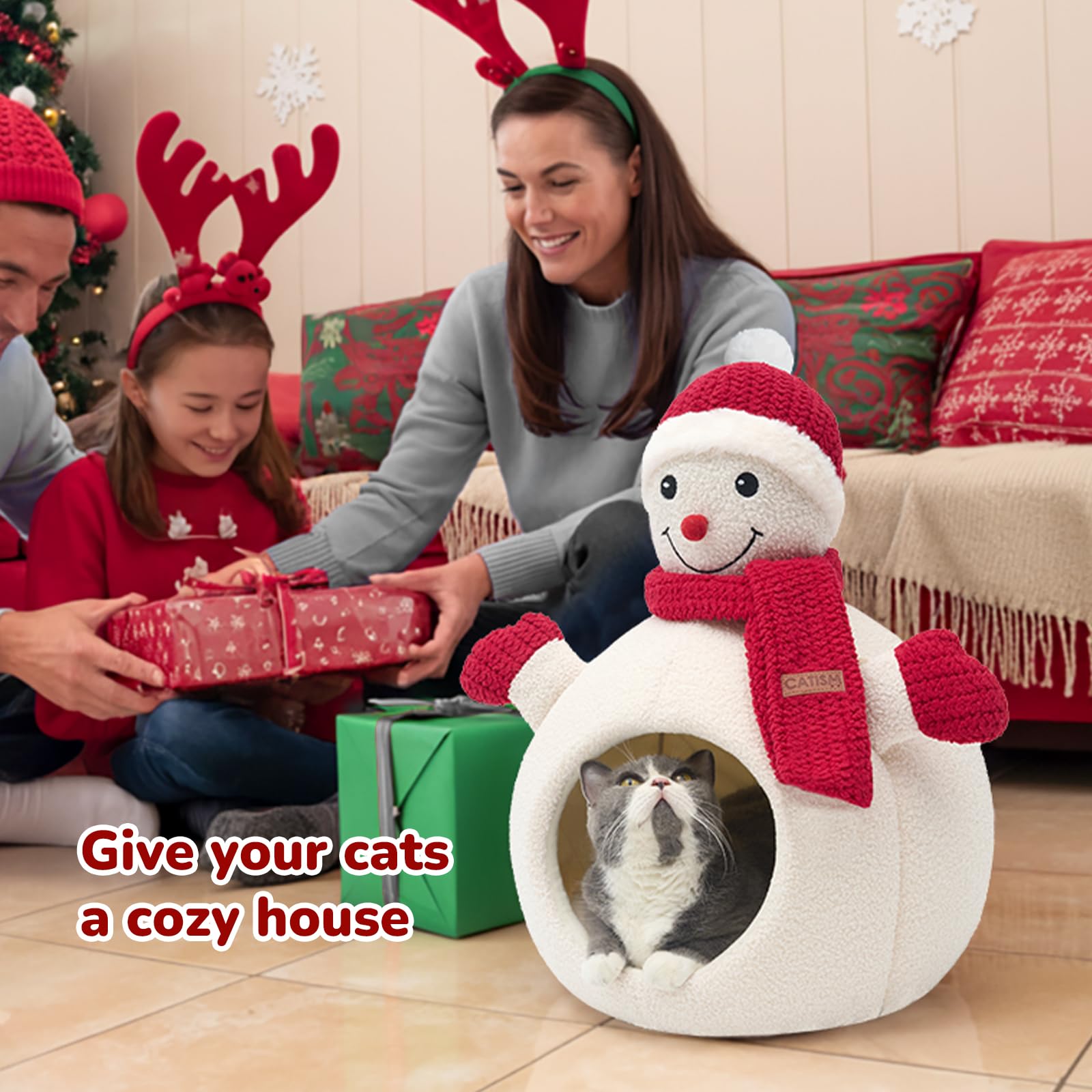 CATISM Christmas Cat Bed fleece-closeup shows soft teddy fleece texture