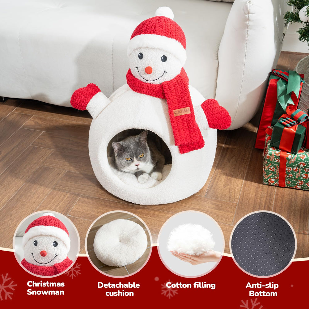 CATISM Christmas Cat Bed removable cushion highlights easy cleaning and year-round use