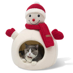 CATISM Christmas Cat Bed snowman front view shows cozy holiday space for indoor cats