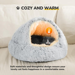 CATISM Cozy Plush Hooded Cat Bed 25 inch size for mid sized pets