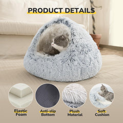 CATISM Cozy Plush Hooded Cat Bed interior cave for secure retreat naps