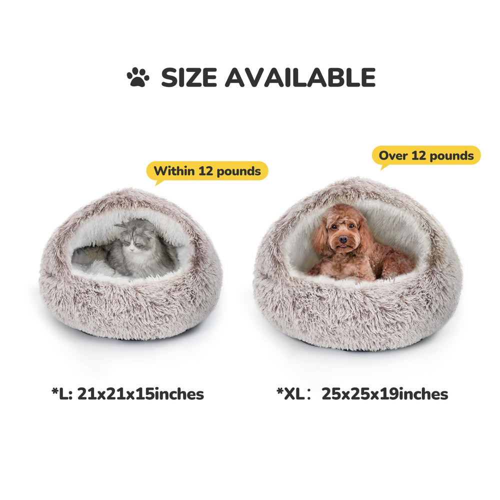CATISM Plush Hooded Cat Bed 21-inch size fits small cats comfortably