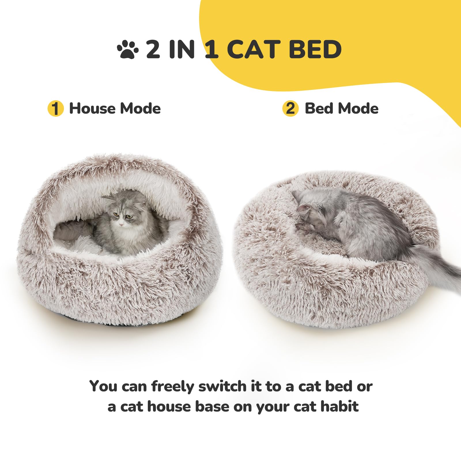 CATISM Plush Hooded Cat Bed bottom zipper removable for easy washing and cleaning