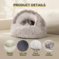 CATISM Plush Hooded Cat Bed donut design provides private, secure space for napping