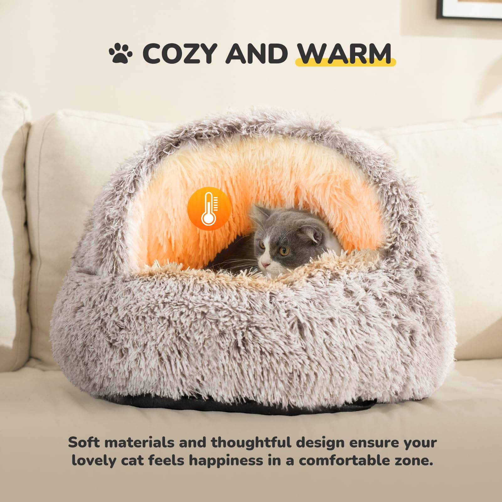 CATISM Plush Hooded Cat Bed privacy nest reduces anxiety during naps