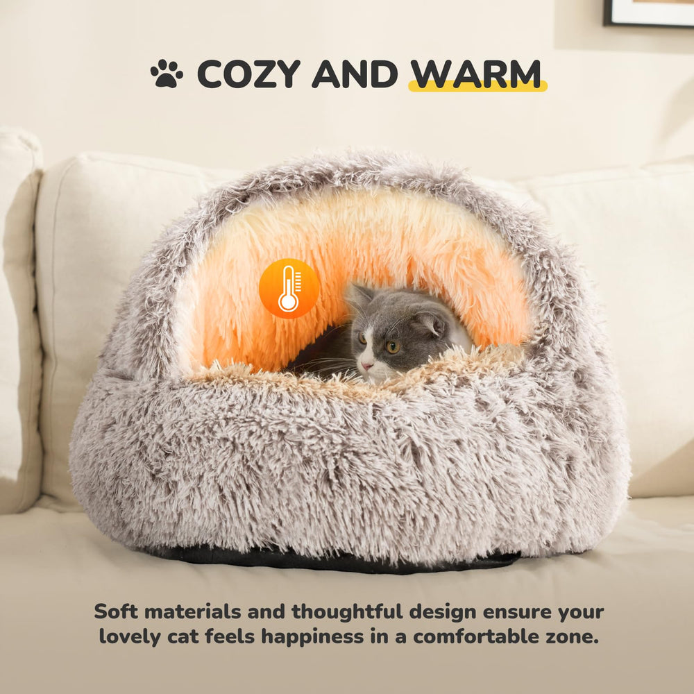 CATISM Plush Hooded Cat Bed privacy nest reduces anxiety during naps
