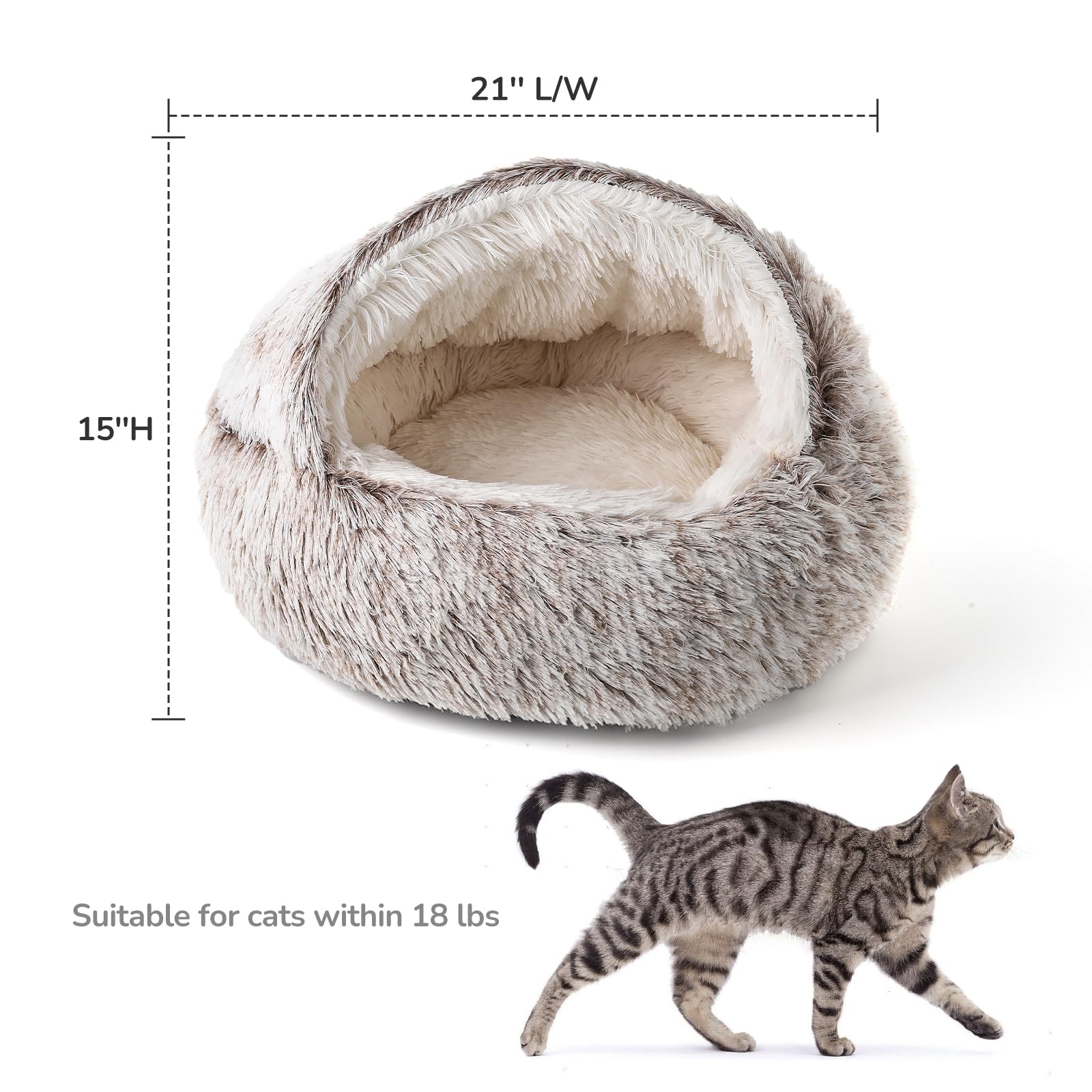 CATISM Plush Hooded Cat Bed in living room corner for cozy retreat