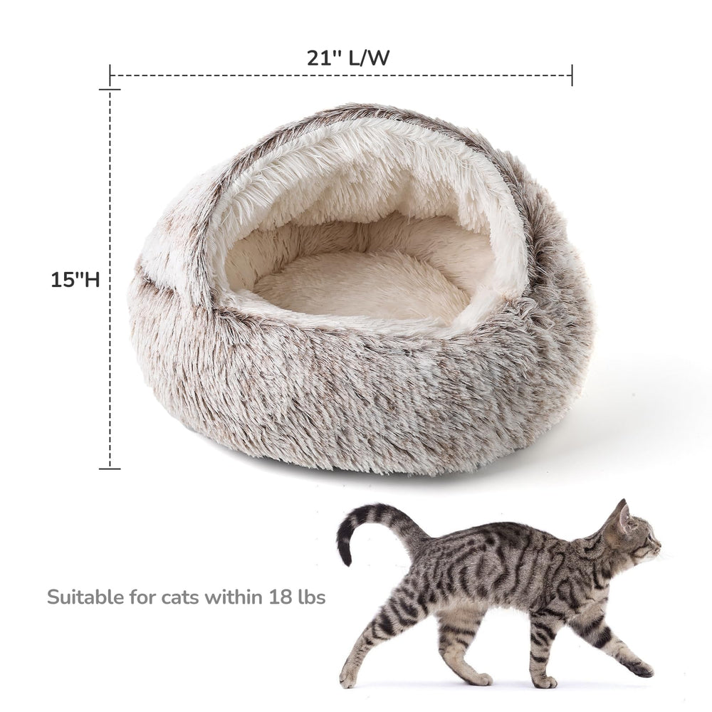 CATISM Plush Hooded Cat Bed in living room corner for cozy retreat