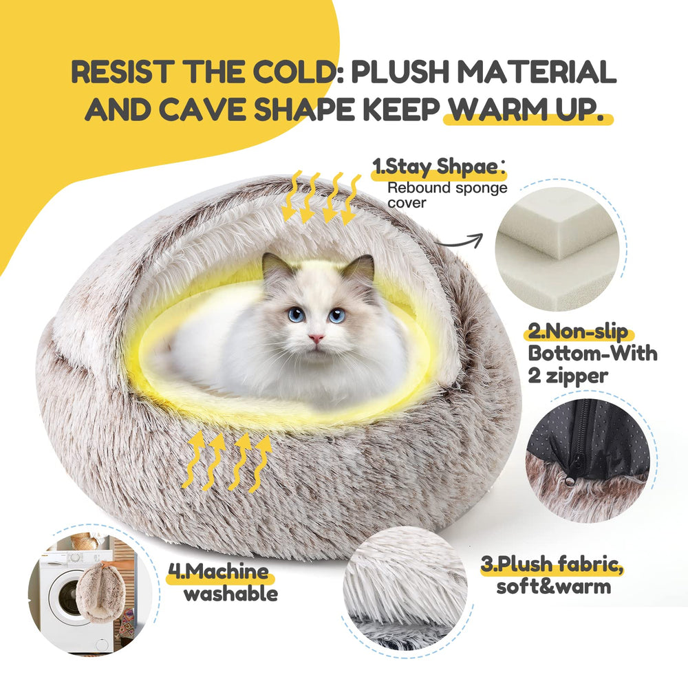 CATISM Plush Hooded Cat Bed washable cove shows easy machine-washable cover