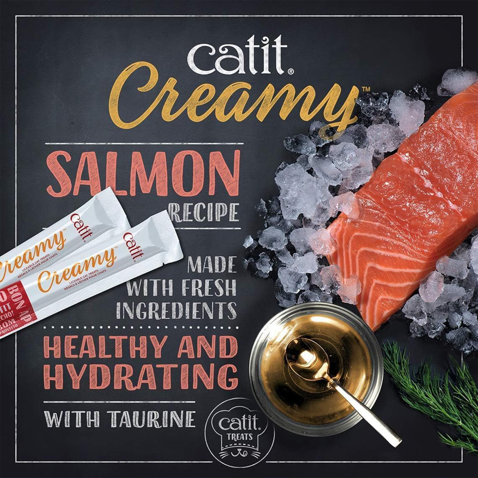 Catit Creamy Lickable Treat with natural ingredients like chicken and liver.