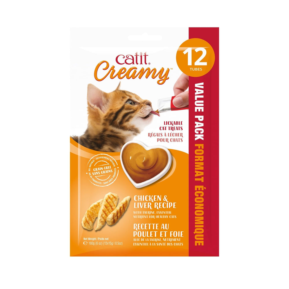 Catit Creamy treats shown with no artificial flavors or preservatives.