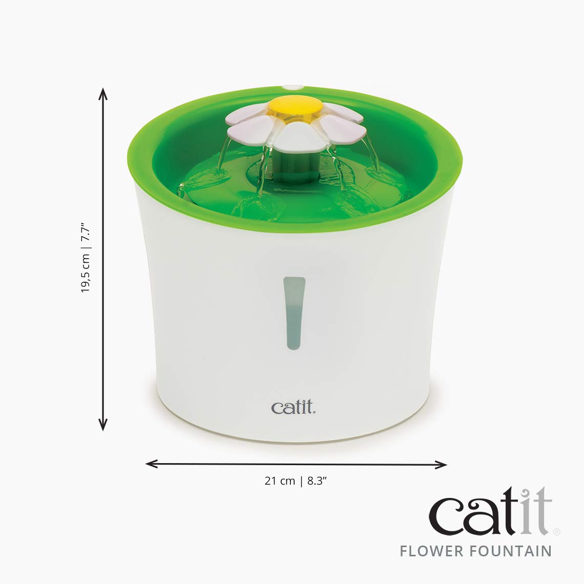 Catit Flower Fountain green aesthetic complements home decor while delivering hydration.
