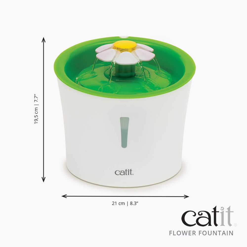 Catit Flower Fountain green aesthetic complements home decor while delivering hydration.
