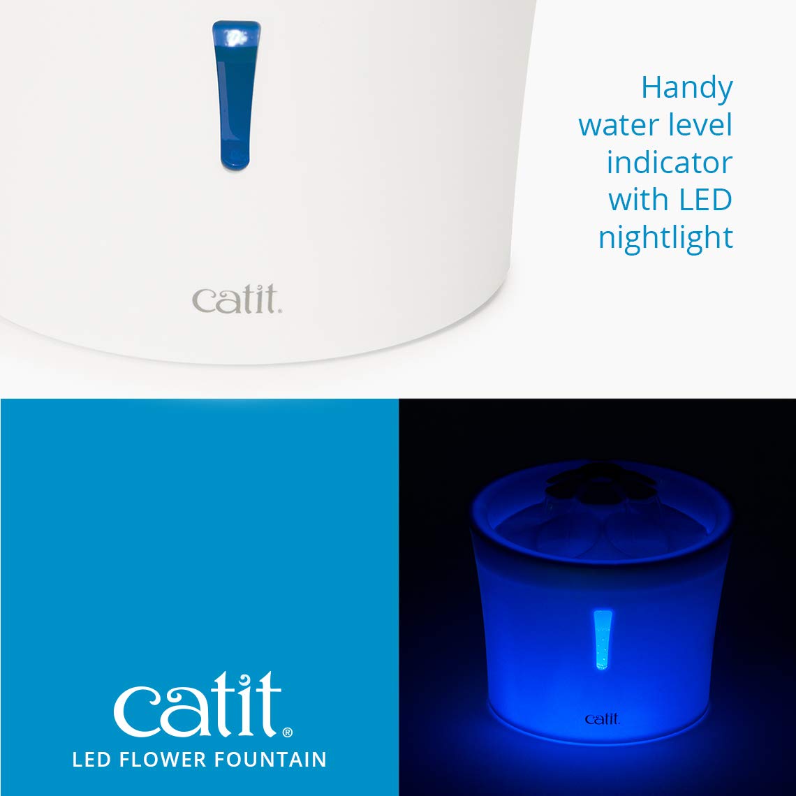 Catit LED Flower Fountain 3L capacity demonstrates ample hydration for households.