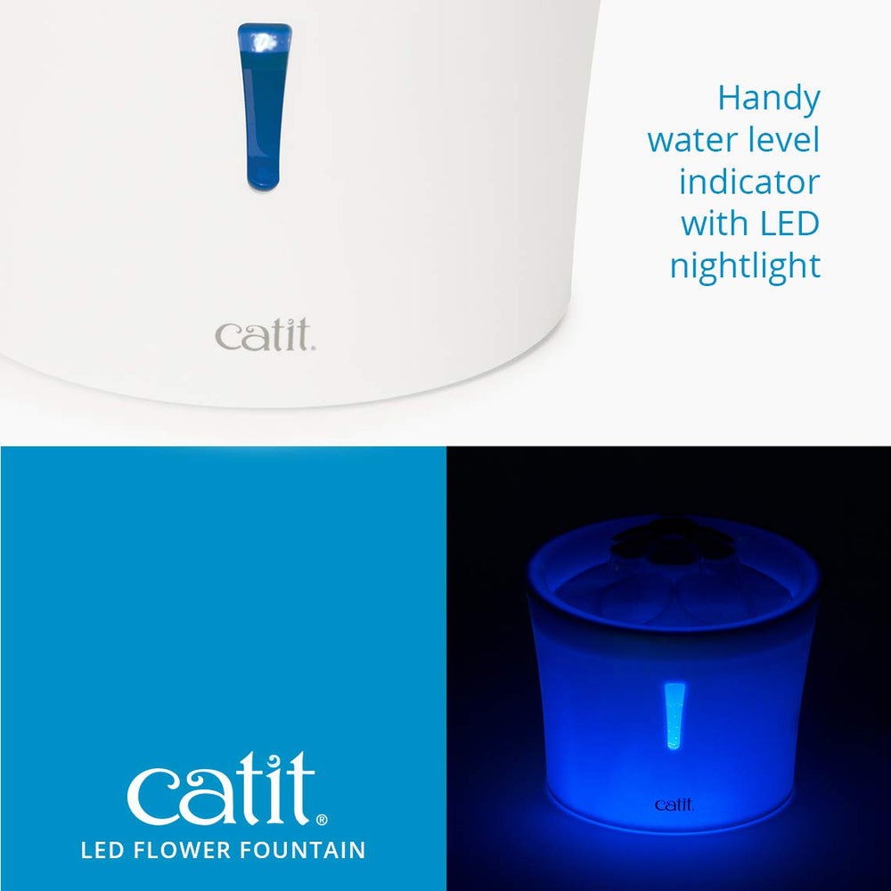 Catit LED Flower Fountain 3L capacity demonstrates ample hydration for households.