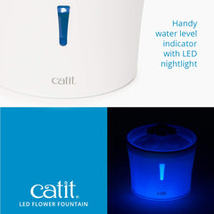 Catit LED Flower Fountain 3L capacity demonstrates ample hydration for households.