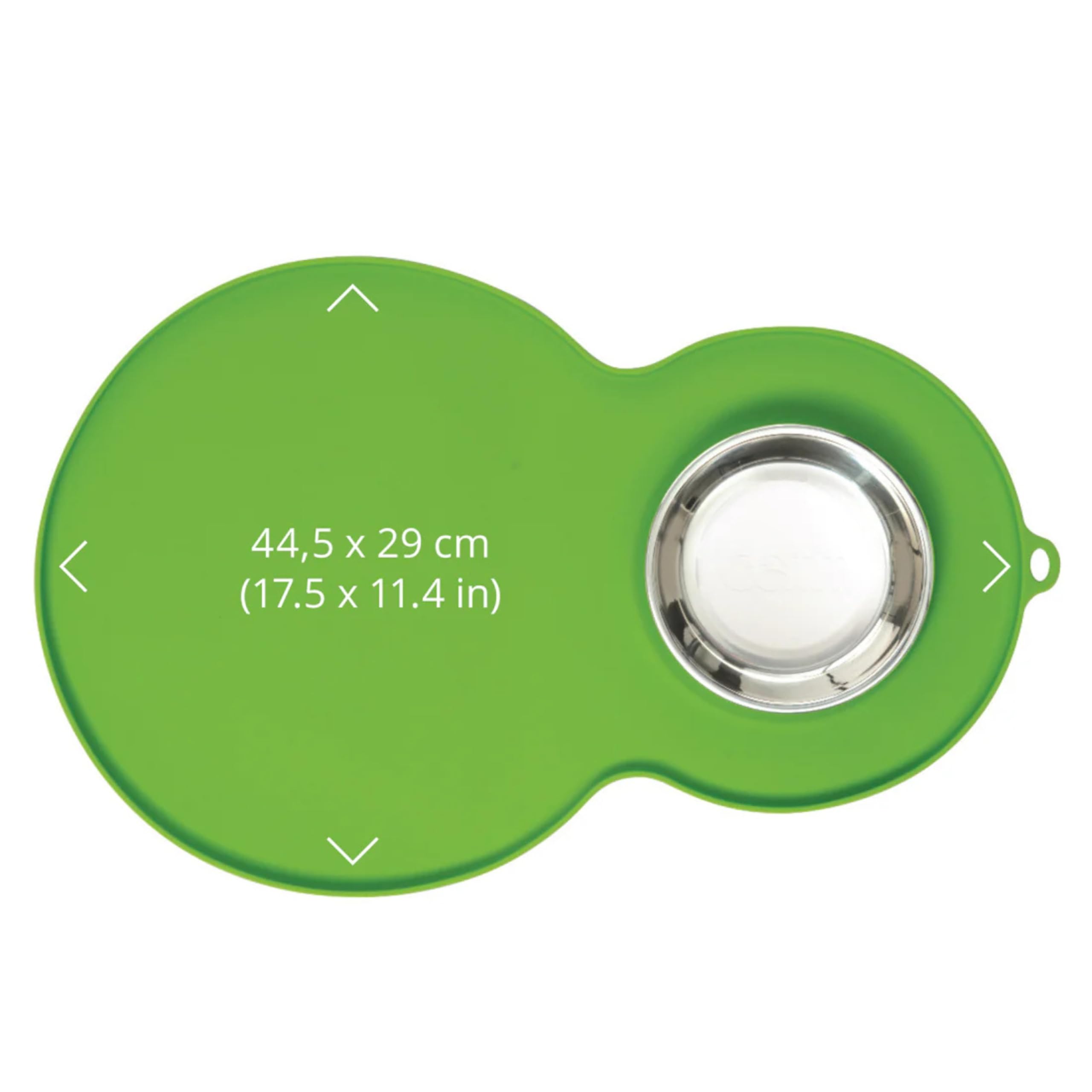Catit peanut-shape placemat green with bowl keeps feeding tidy and stable.