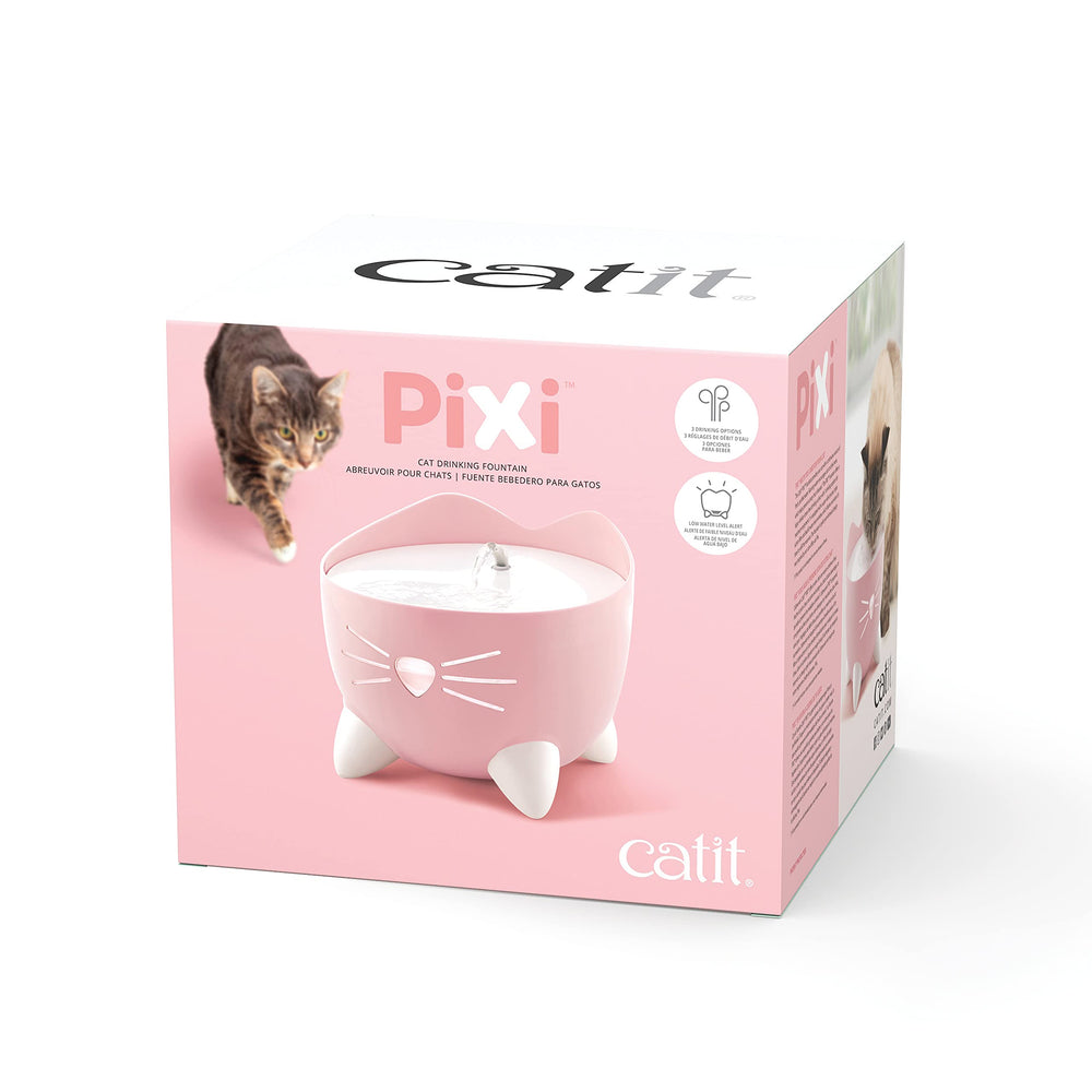 Catit PIXI three-stage filter pink indicates clean water with debris, odors, minerals
