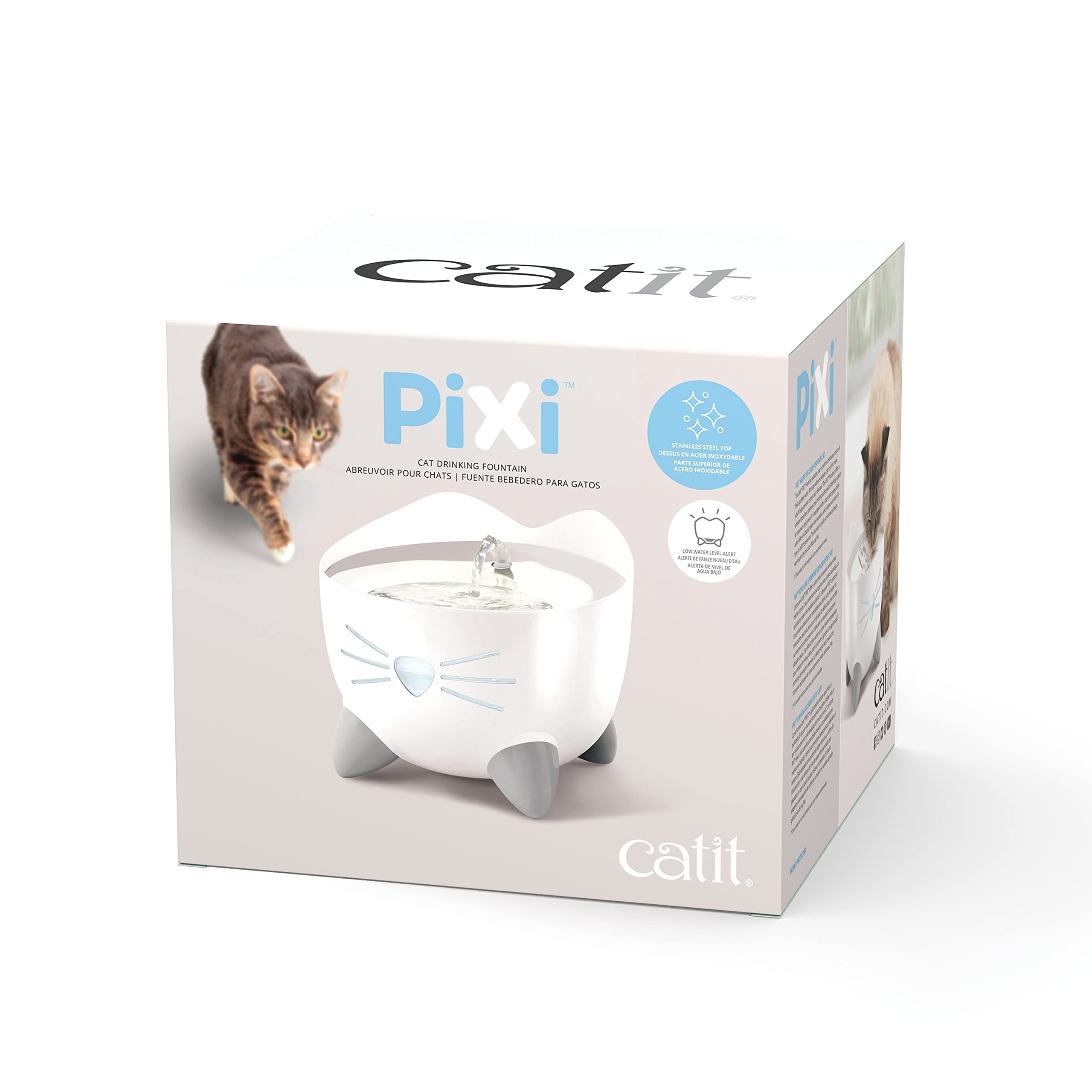 Catit PIXI front bowl lets cats drink even when fountain is off.