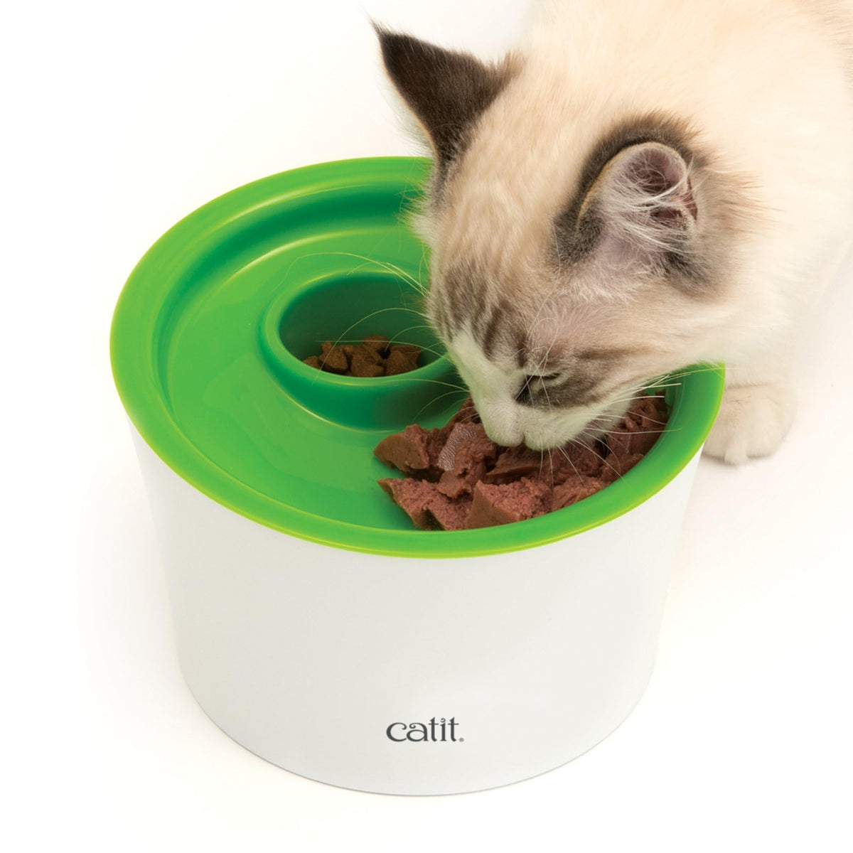 Catit Senses 2.0 Multi Feeder top view, promoting slow, self-controlled meals.