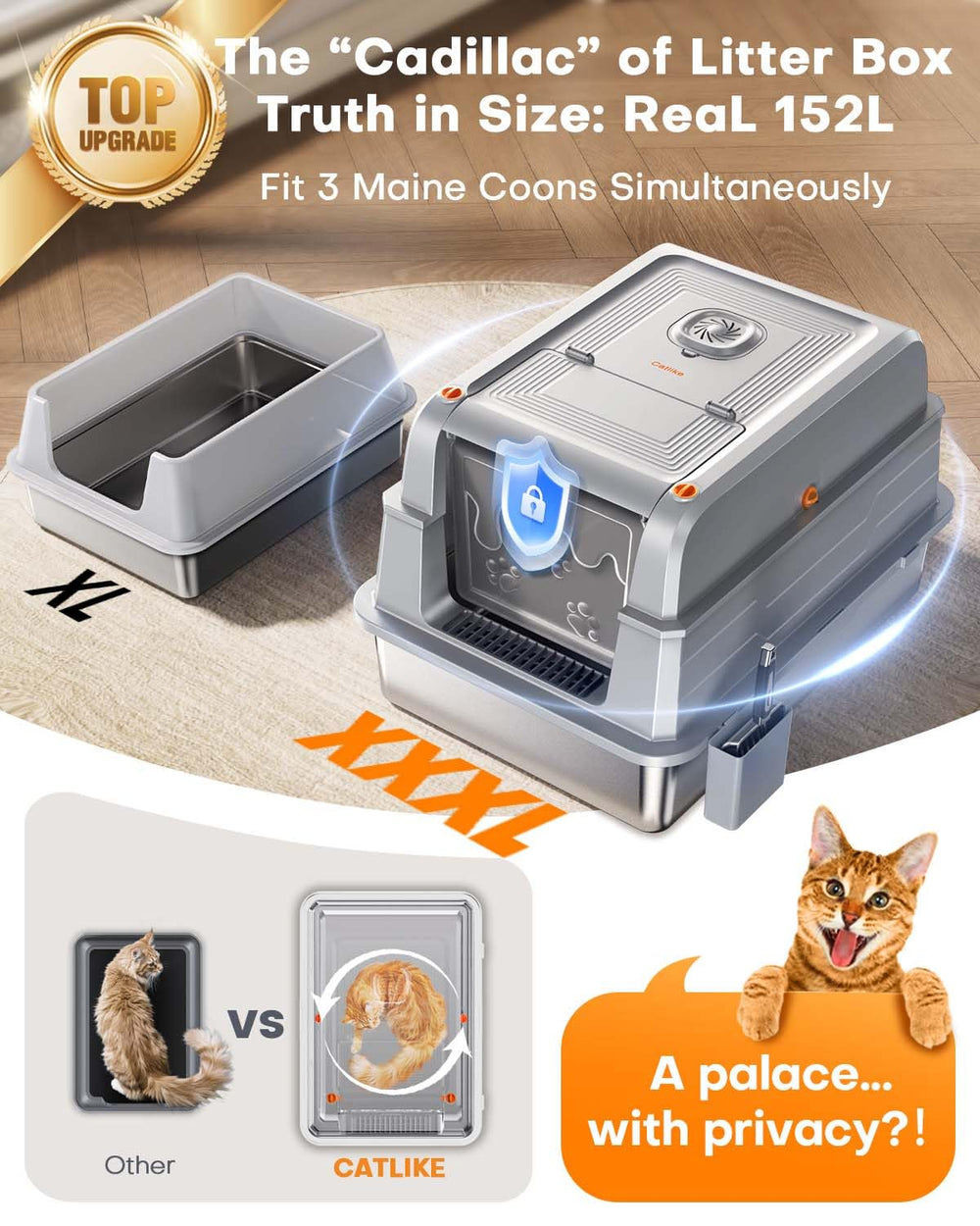 Catlike 2025 Upgrade stainless-steel basin detail highlighting durability for busy multi-cat homes